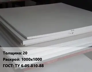 Фторопласт плита 20 1000х1000 ТУ 6-05-810-88